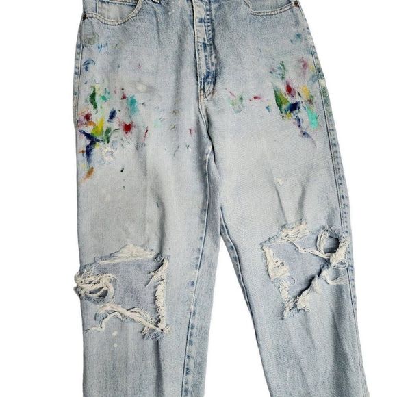 Vintage BonJour Jeans Women 14 High Waist Rise Light Trashed Paint Distressed - Picture 3 of 16